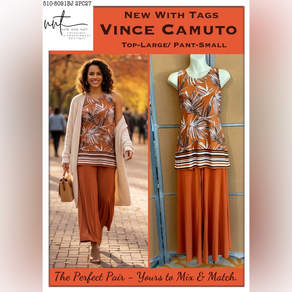 Vince Camuto Easy Breezy Penny Lane 2-Pc Wide Leg Pant Set Large/Small NWT EUC